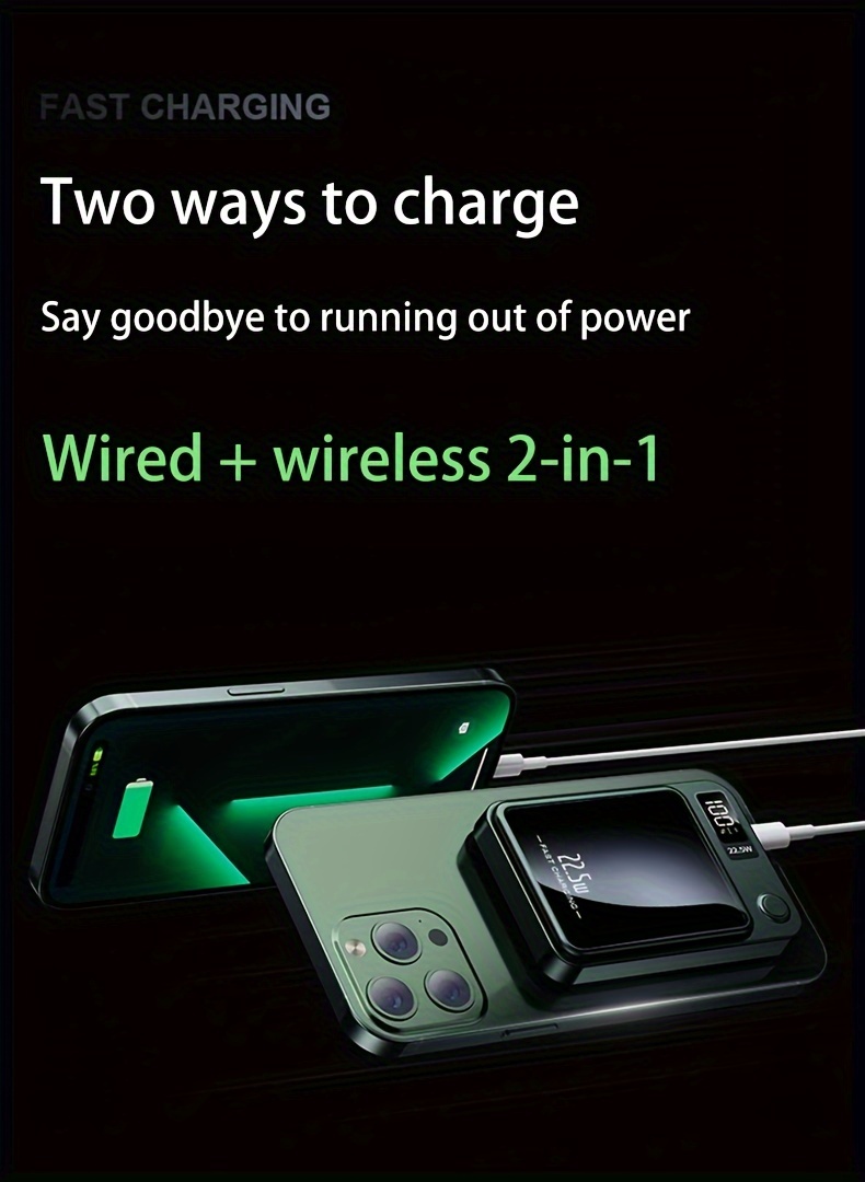 Nowy wzór5000/10000 miliamperów magnetyczna absorpcja bezprzewodowa ładowarka bankowa 22.5W/PD20W odpowiednia dla Apple 15pro/14max/13/12 dla telefonów Android (USB/Type-C) przenośna ładowarka z wyświetlaczem mocy LED do podróży na zewnątrz awaryjne zasilanie mobilne