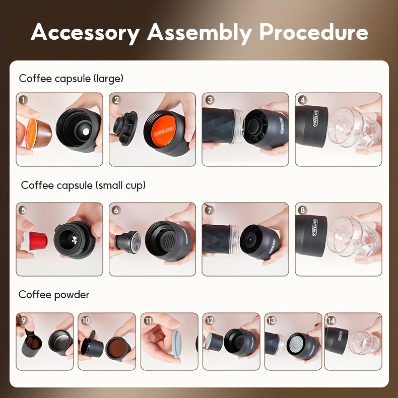 CAFELFFE 3 w 1 Klasyczny Ręczny Urządzenie do Przygotowywania Espresso, Przenośna Okrągła Maszyna do Kawy z Matowym Wykończeniem, Filtr Wielokrotnego Użytku, Wielofunkcyjne Użytkowanie, Nie Potrzebne Elektryczność, Pojemność Mniej niż 1L