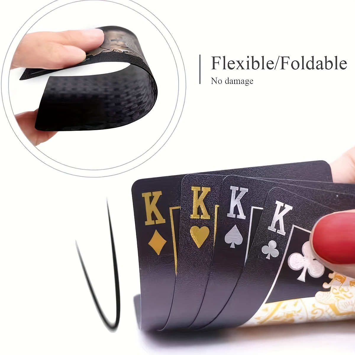 Trwałe, wodoodporne, czarne, złote kartki do gry - Trwały plastikowy zestaw do gry w pokera z karciami, sercami i diamentami, idealny do gry w Texas Hold'em, zabawy na imprezie i rodzinnych wieczorach gier, gra karciana