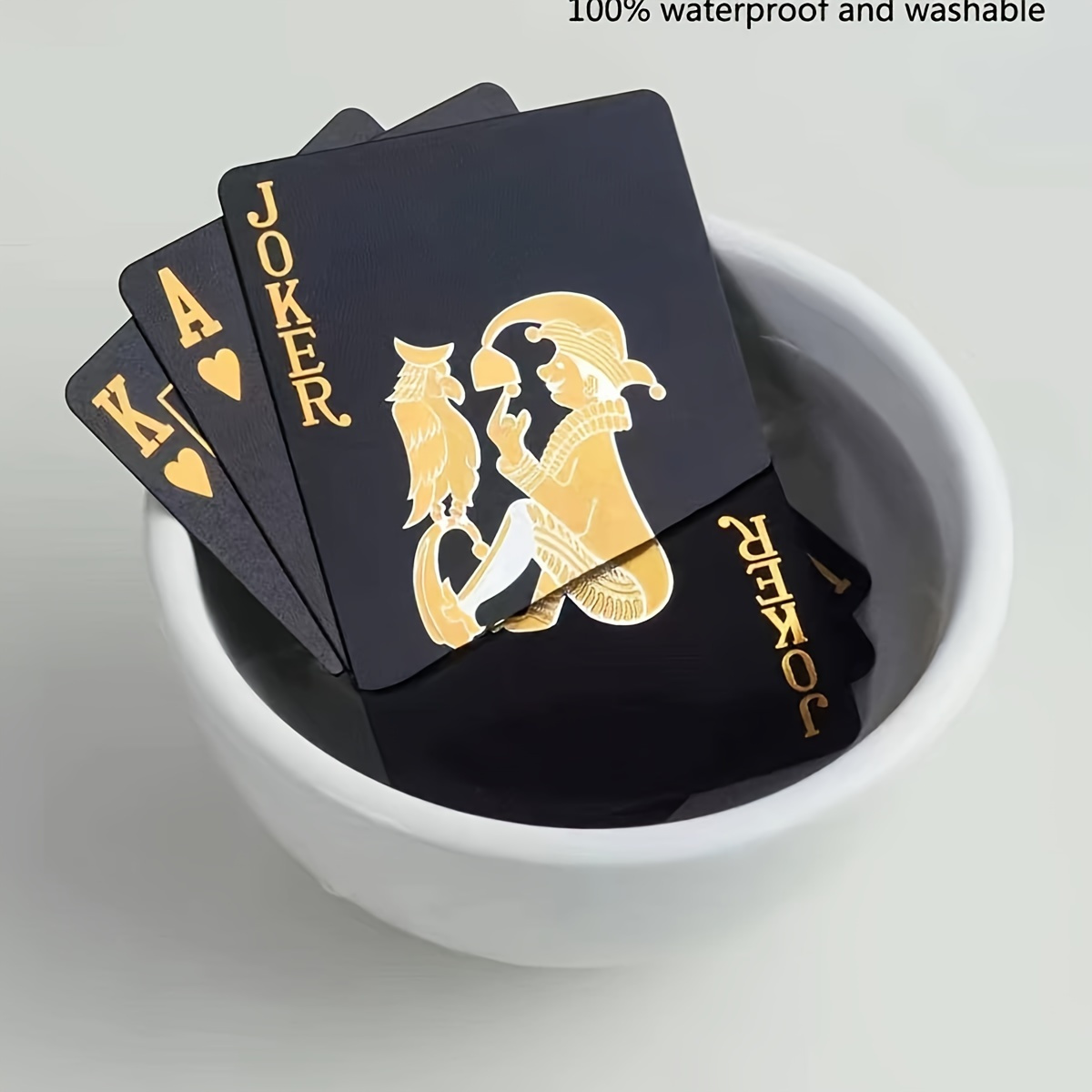 Trwałe, wodoodporne, czarne, złote kartki do gry - Trwały plastikowy zestaw do gry w pokera z karciami, sercami i diamentami, idealny do gry w Texas Hold'em, zabawy na imprezie i rodzinnych wieczorach gier, gra karciana